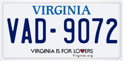 VA license plate VAD9072