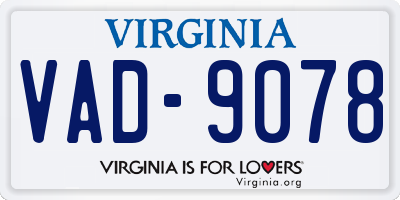 VA license plate VAD9078