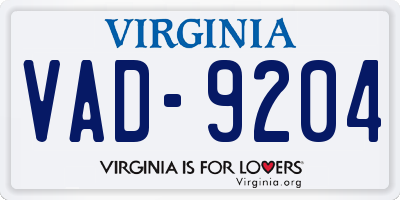 VA license plate VAD9204