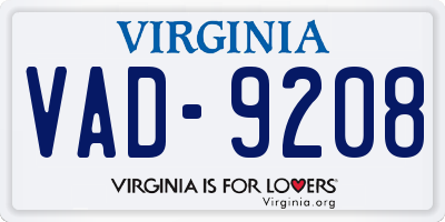VA license plate VAD9208