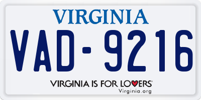 VA license plate VAD9216