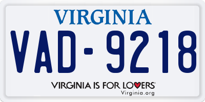 VA license plate VAD9218
