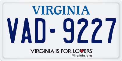 VA license plate VAD9227