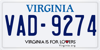 VA license plate VAD9274