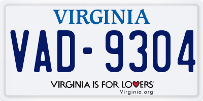 VA license plate VAD9304