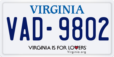 VA license plate VAD9802