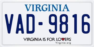 VA license plate VAD9816