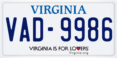 VA license plate VAD9986