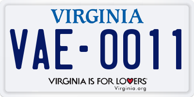 VA license plate VAE0011