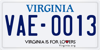 VA license plate VAE0013