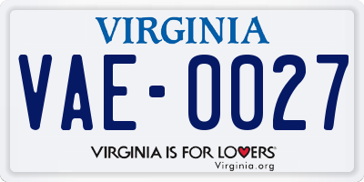 VA license plate VAE0027