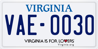 VA license plate VAE0030
