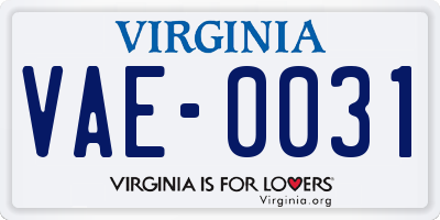 VA license plate VAE0031