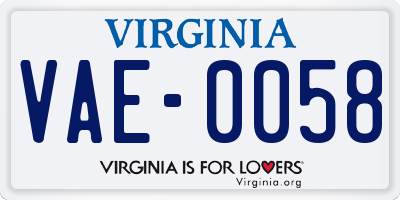 VA license plate VAE0058