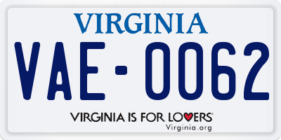 VA license plate VAE0062