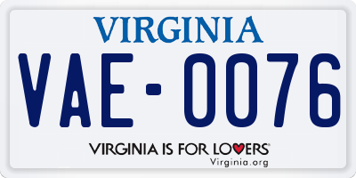 VA license plate VAE0076