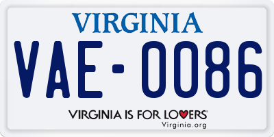VA license plate VAE0086