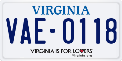 VA license plate VAE0118