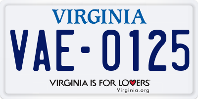 VA license plate VAE0125