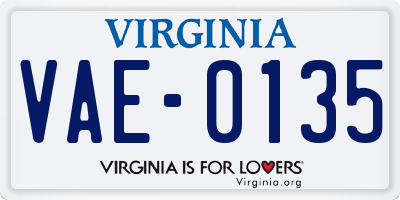 VA license plate VAE0135