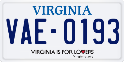 VA license plate VAE0193