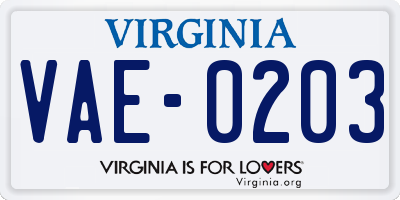 VA license plate VAE0203