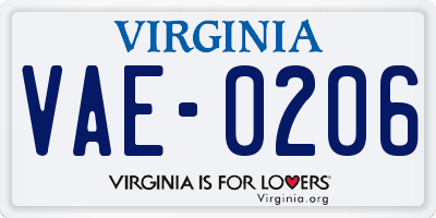VA license plate VAE0206