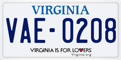 VA license plate VAE0208