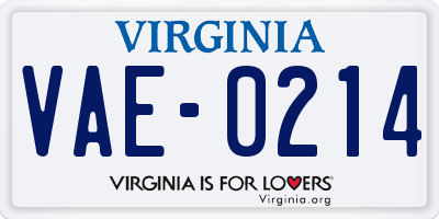 VA license plate VAE0214