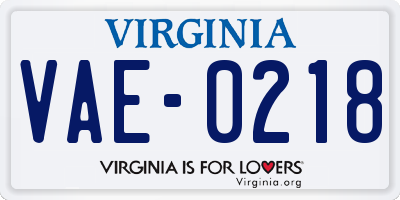 VA license plate VAE0218