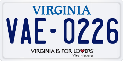 VA license plate VAE0226