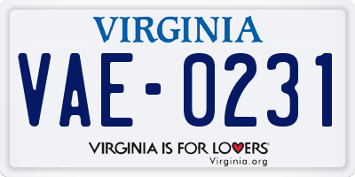 VA license plate VAE0231