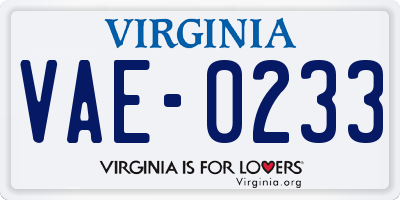 VA license plate VAE0233