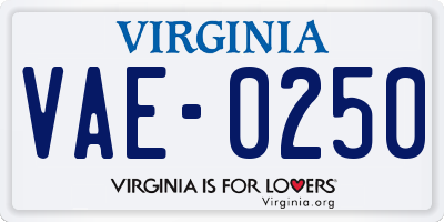 VA license plate VAE0250