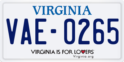 VA license plate VAE0265