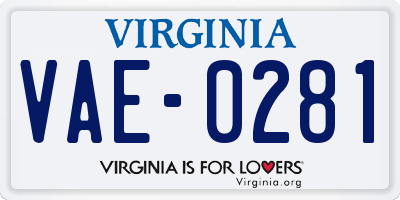 VA license plate VAE0281