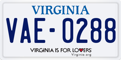 VA license plate VAE0288