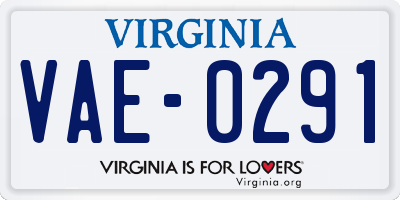 VA license plate VAE0291