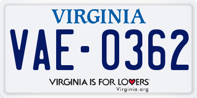 VA license plate VAE0362