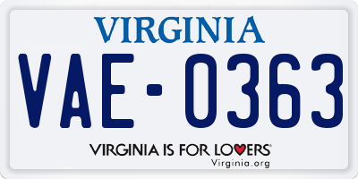 VA license plate VAE0363