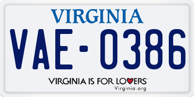 VA license plate VAE0386