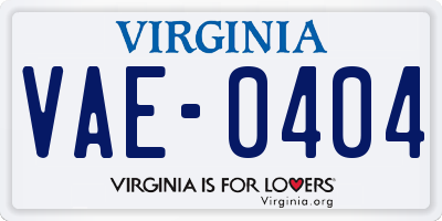 VA license plate VAE0404
