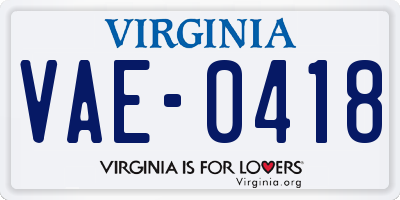VA license plate VAE0418