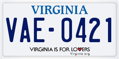 VA license plate VAE0421