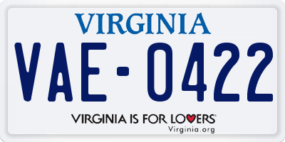 VA license plate VAE0422