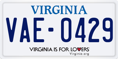 VA license plate VAE0429