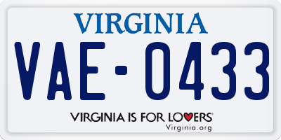 VA license plate VAE0433