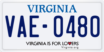 VA license plate VAE0480