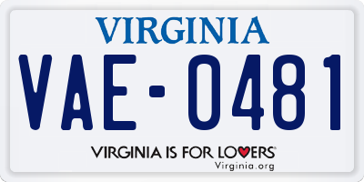 VA license plate VAE0481