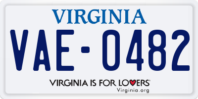 VA license plate VAE0482